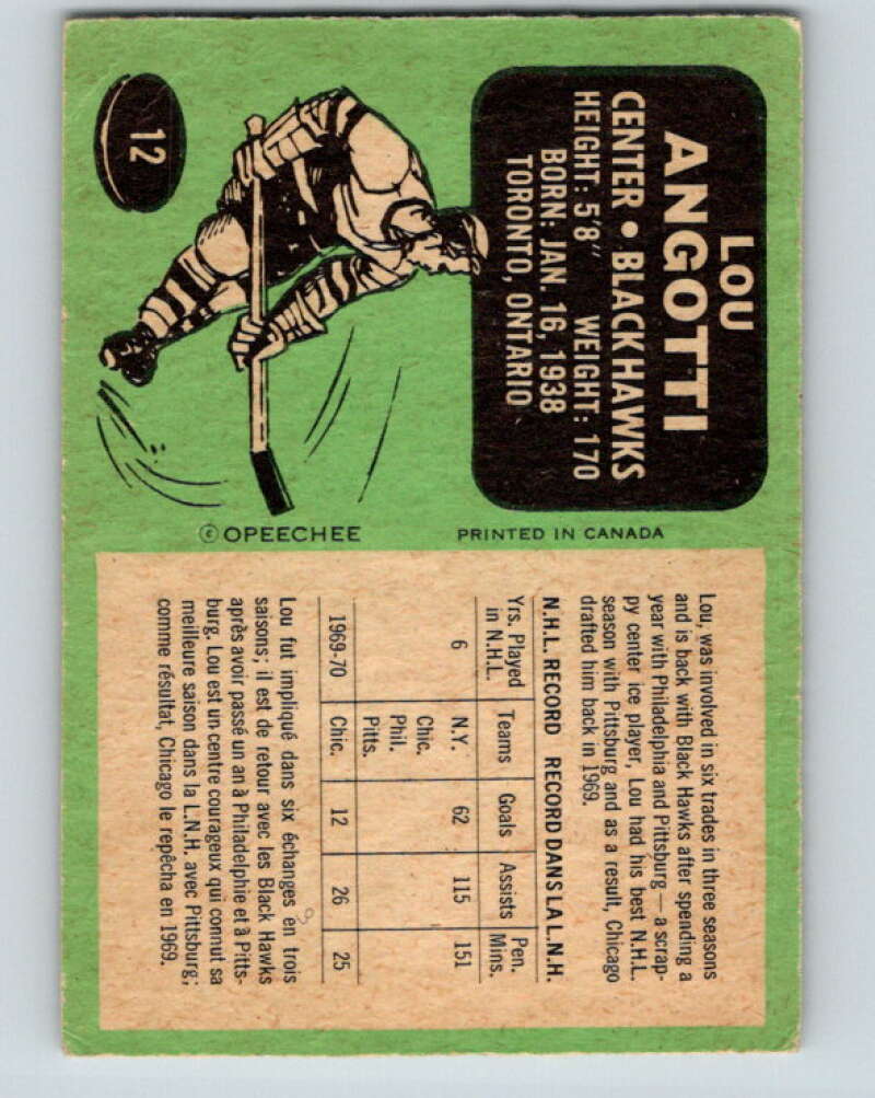 1970-71 O-Pee-Chee #12 Lou Angotti Chicago Blackhawks V2442