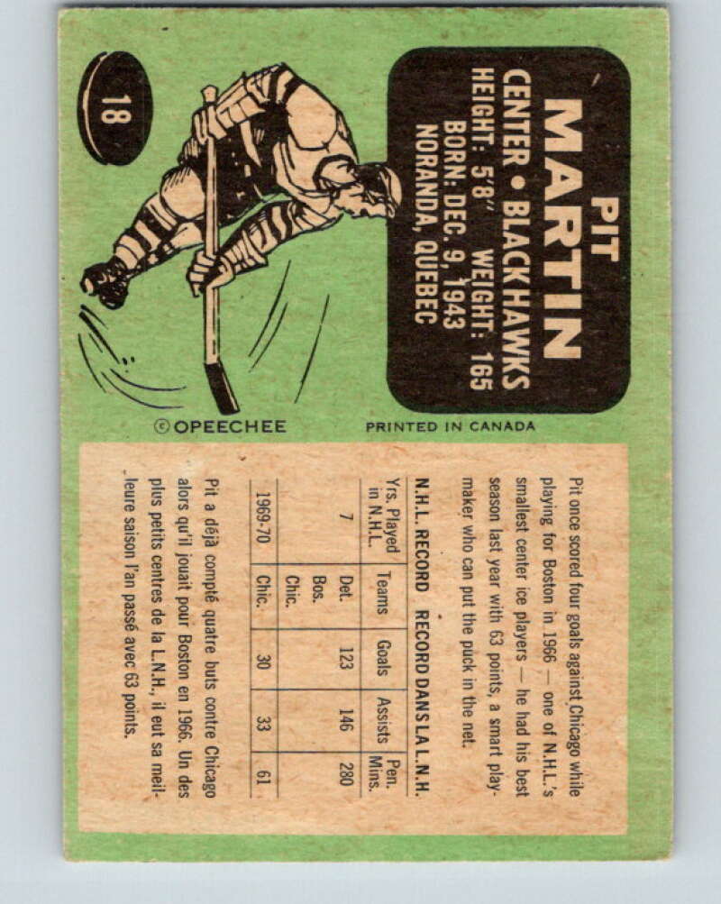 1970-71 O-Pee-Chee #18 Pit Martin Chicago Blackhawks V2456
