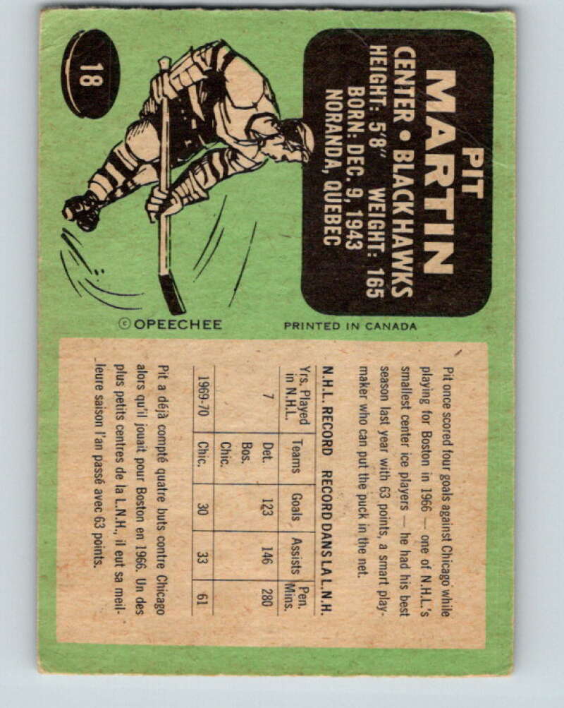 1970-71 O-Pee-Chee #18 Pit Martin Chicago Blackhawks V2457