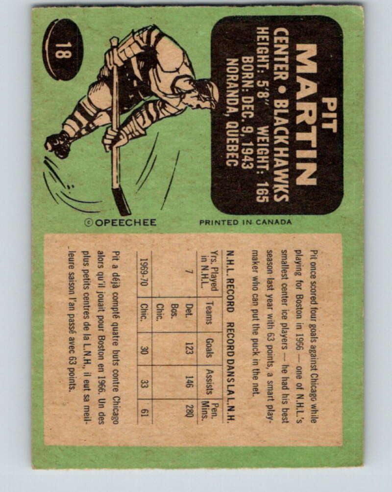 1970-71 O-Pee-Chee #18 Pit Martin Chicago Blackhawks V2458