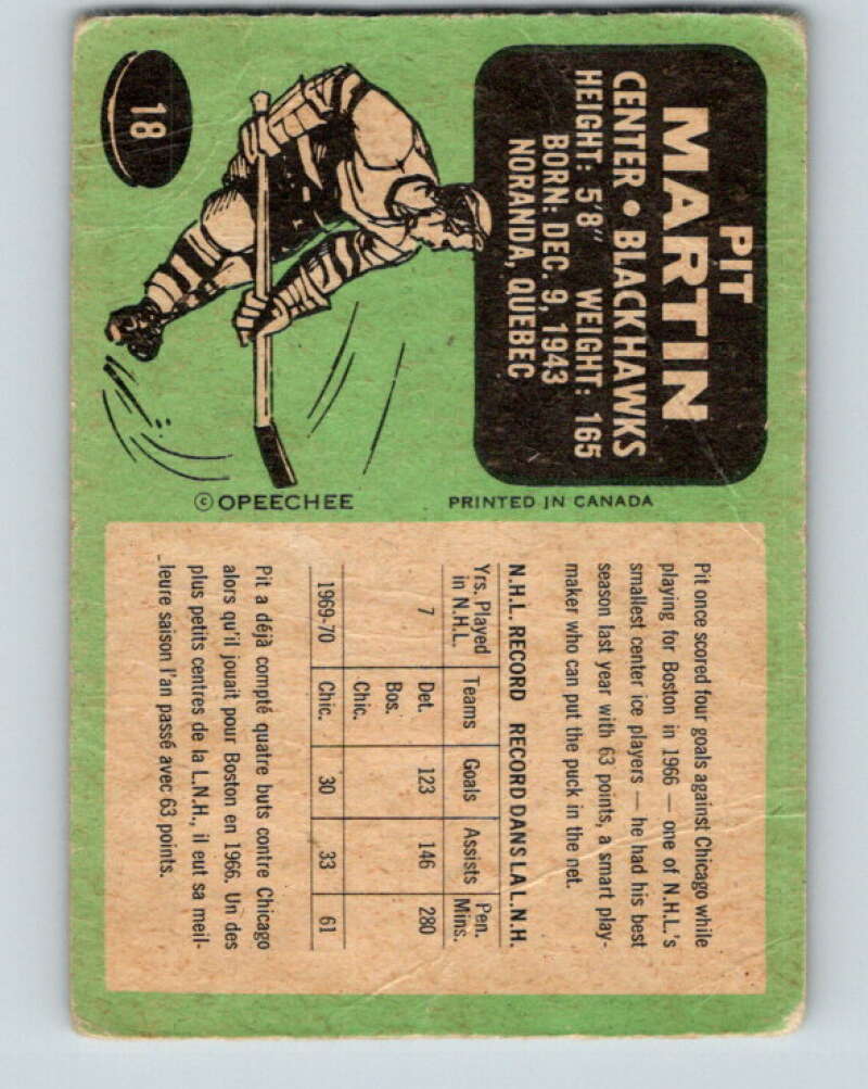 1970-71 O-Pee-Chee #18 Pit Martin Chicago Blackhawks V2459