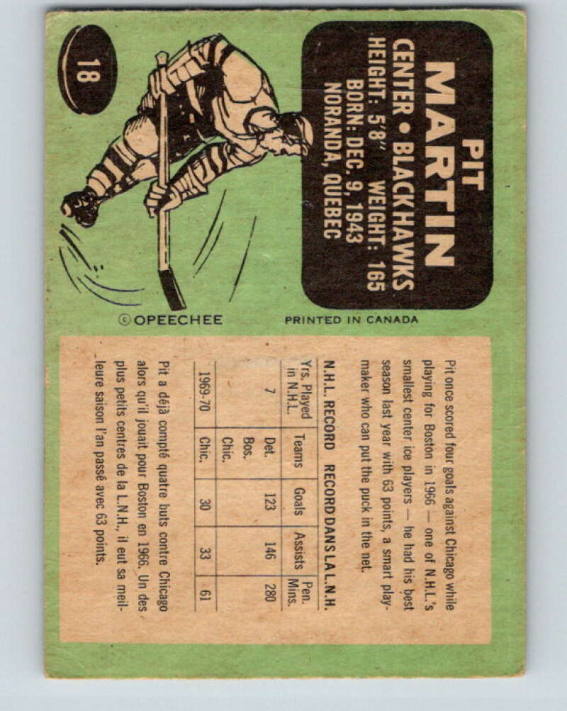 1970-71 O-Pee-Chee #18 Pit Martin Chicago Blackhawks V2460