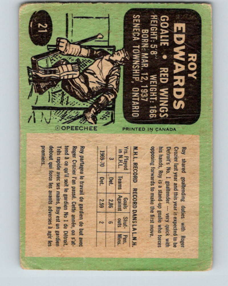 1970-71 O-Pee-Chee #21 Roy Edwards Detroit Red Wings V2467