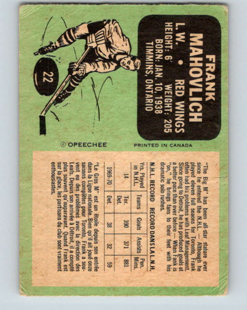 1970-71 O-Pee-Chee #22 Frank Mahovlich Detroit Red Wings V2469
