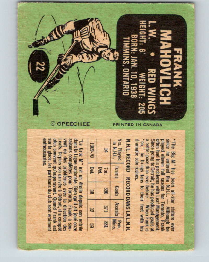 1970-71 O-Pee-Chee #22 Frank Mahovlich Detroit Red Wings V2470
