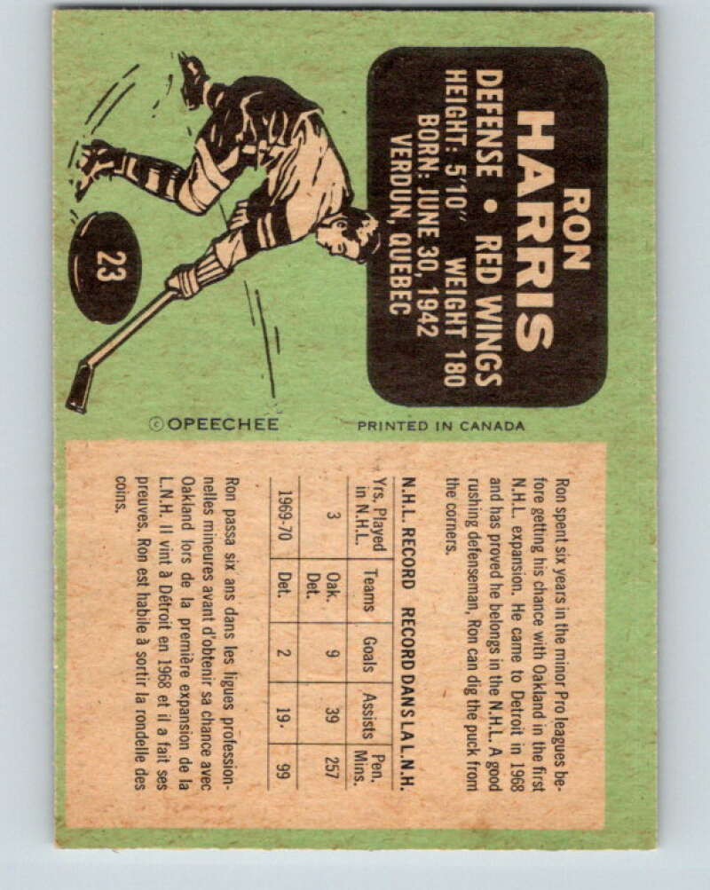 1970-71 O-Pee-Chee #23 Ron Harris Detroit Red Wings V2471