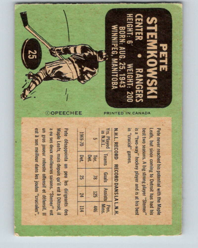 1970-71 O-Pee-Chee #25 Pete Stemkowski Detroit Red Wings V2477