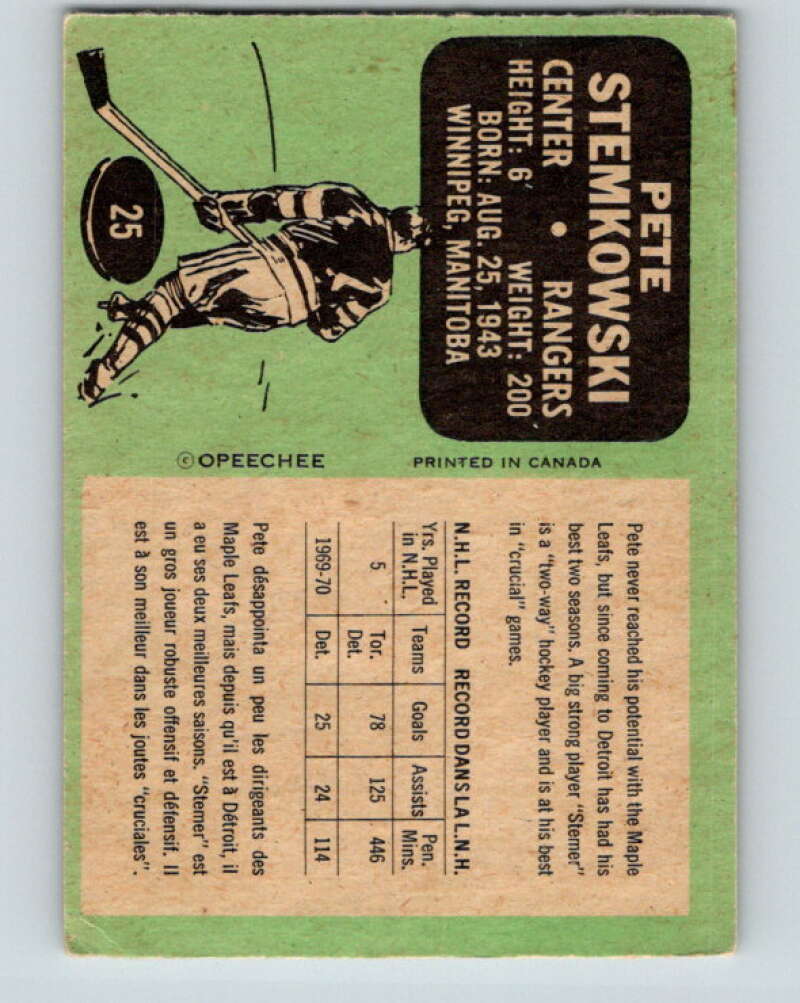 1970-71 O-Pee-Chee #25 Pete Stemkowski Detroit Red Wings V2478