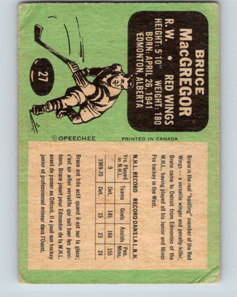1970-71 O-Pee-Chee #27 Bruce MacGregor Detroit Red Wings V2480