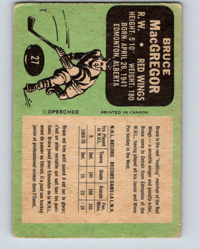 1970-71 O-Pee-Chee #27 Bruce MacGregor Detroit Red Wings V2481