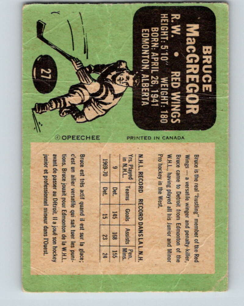 1970-71 O-Pee-Chee #27 Bruce MacGregor Detroit Red Wings V2482
