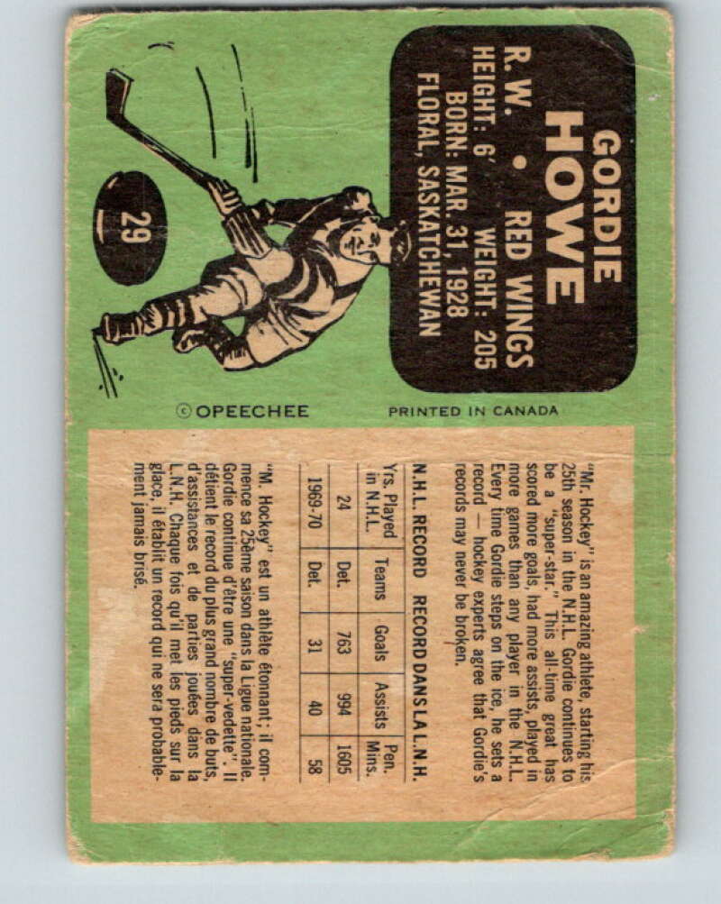 1970-71 O-Pee-Chee #29 Gordie Howe Detroit Red Wings V2485