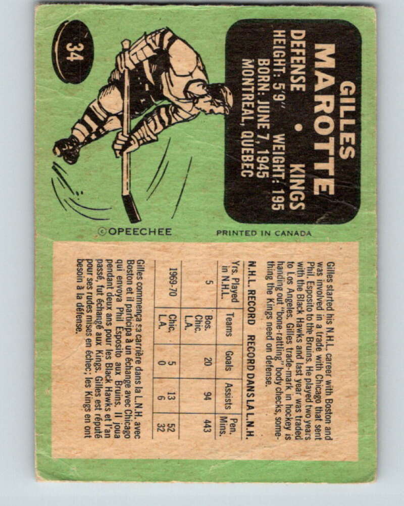 1970-71 O-Pee-Chee #34 Gilles Marotte Los Angeles Kings V2494