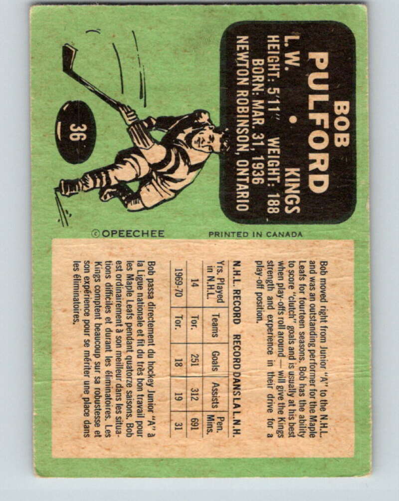 1970-71 O-Pee-Chee #36 Bob Pulford Los Angeles Kings V2499