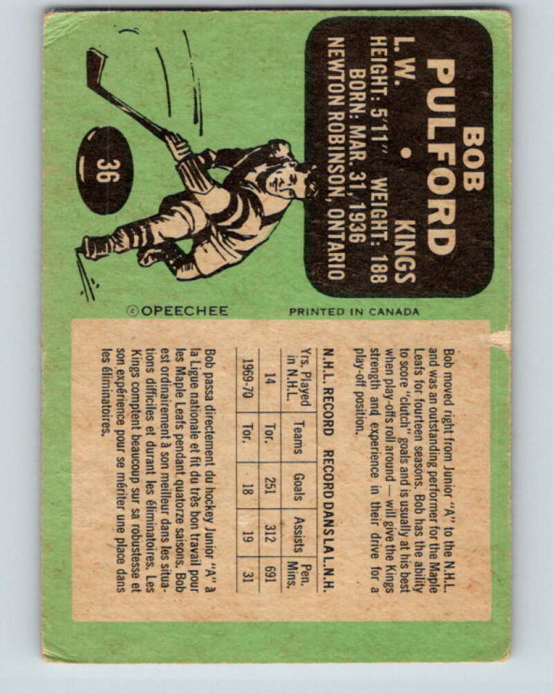 1970-71 O-Pee-Chee #36 Bob Pulford Los Angeles Kings V2501
