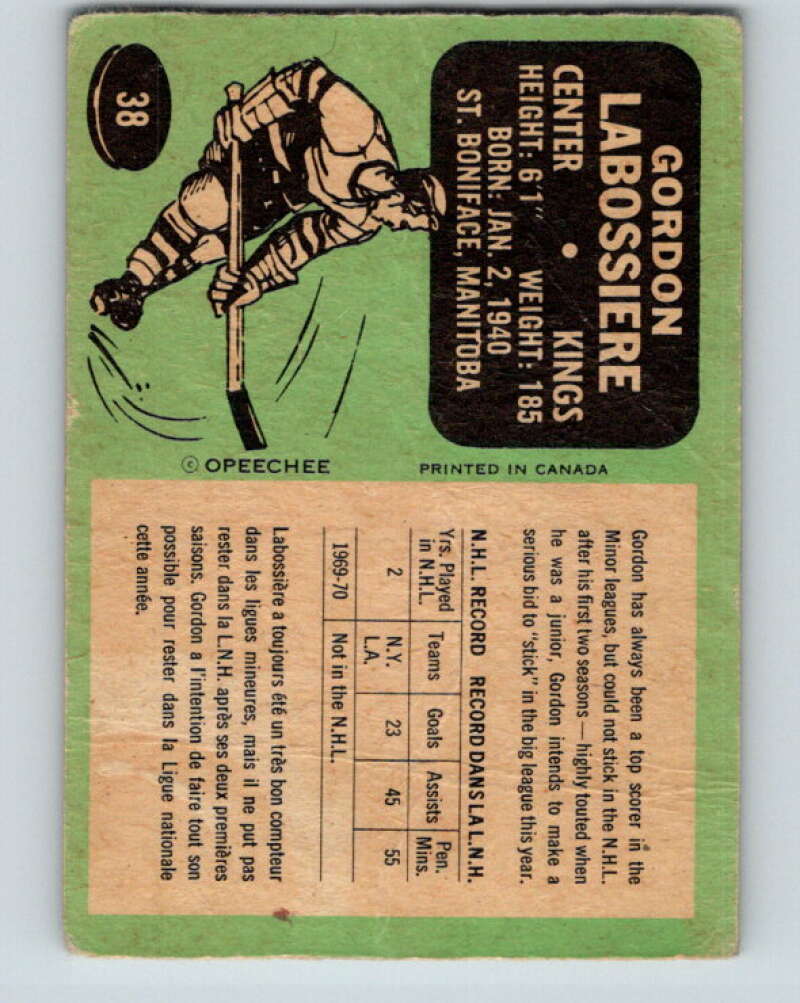 1970-71 O-Pee-Chee #38 Gord Labossiere Los Angeles Kings V2504