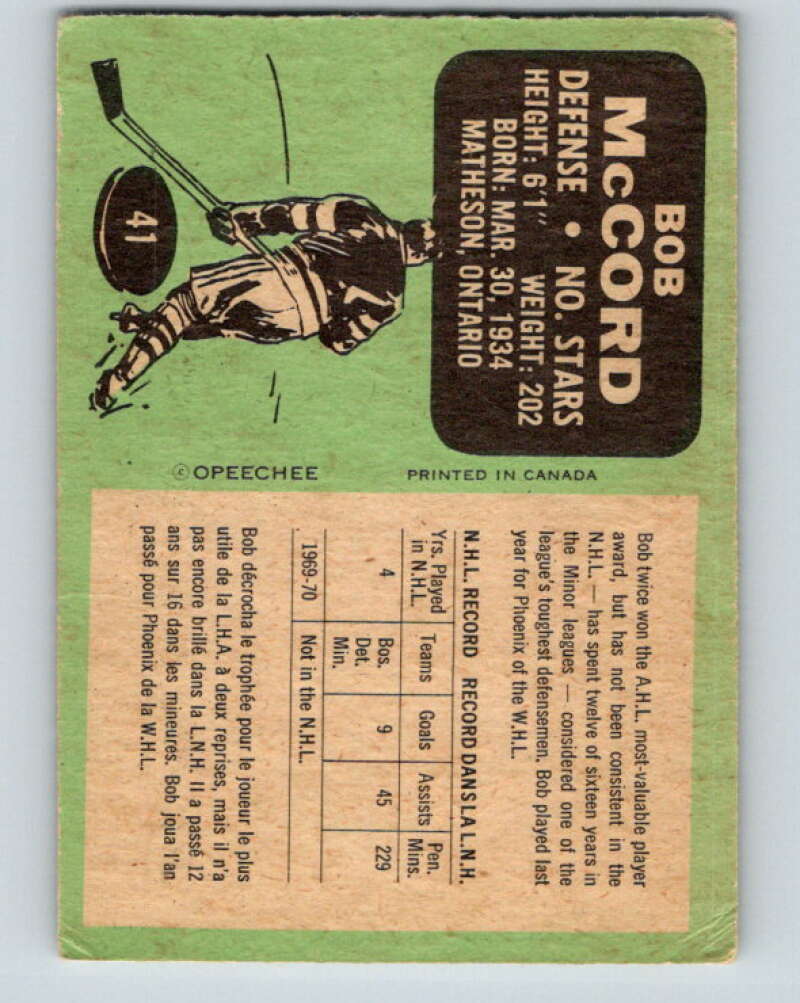 1970-71 O-Pee-Chee #41 Bob McCord Minnesota North Stars V2511