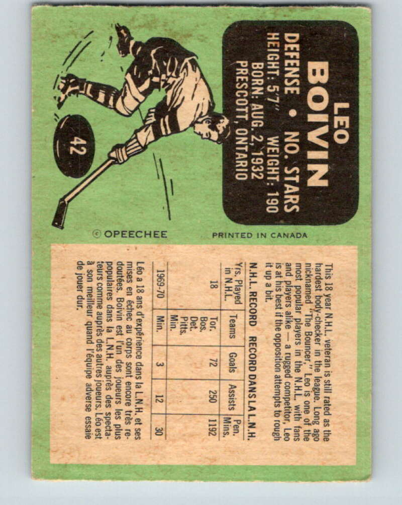 1970-71 O-Pee-Chee #42 Leo Boivin Minnesota North Stars V2515