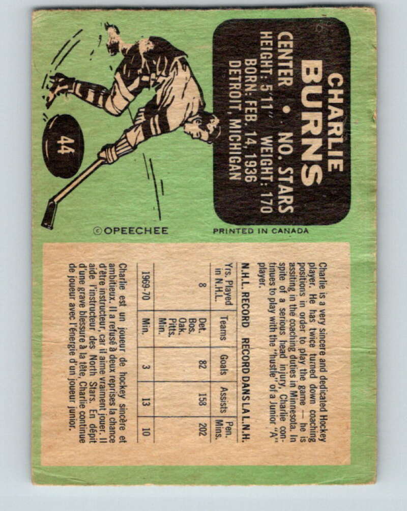 1970-71 O-Pee-Chee #44 Charlie Burns Minnesota North Stars V2517