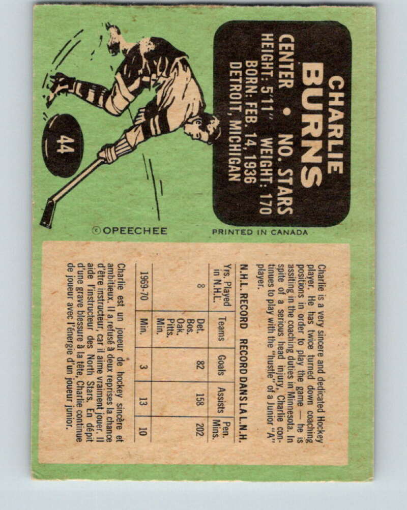 1970-71 O-Pee-Chee #44 Charlie Burns Minnesota North Stars V2518