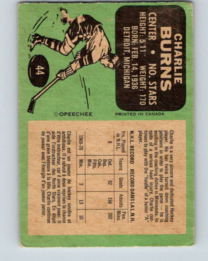 1970-71 O-Pee-Chee #44 Charlie Burns Minnesota North Stars V2519