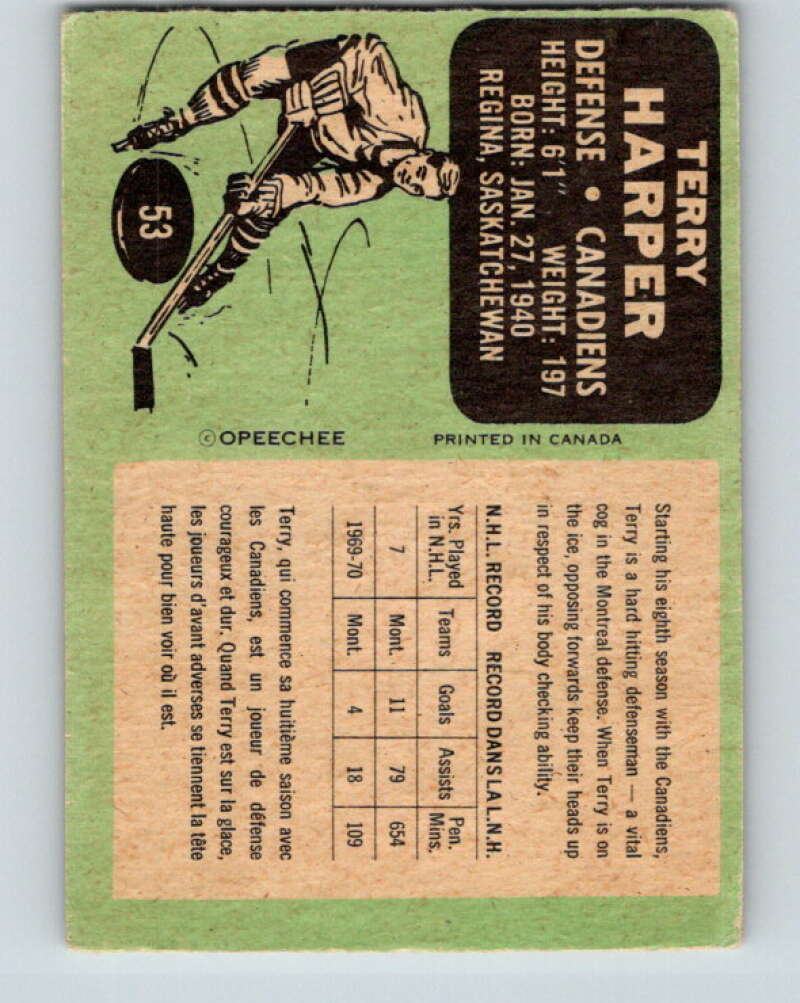 1970-71 O-Pee-Chee #53 Terry Harper Montreal Canadiens V2539