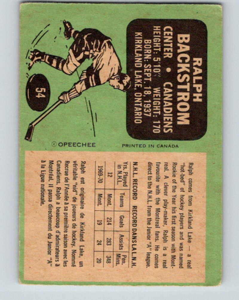 1970-71 O-Pee-Chee #54 Ralph Backstrom Montreal Canadiens V2540