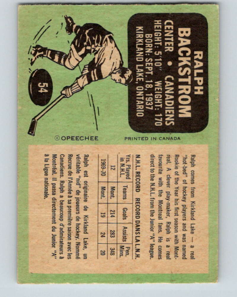 1970-71 O-Pee-Chee #54 Ralph Backstrom Montreal Canadiens V2541