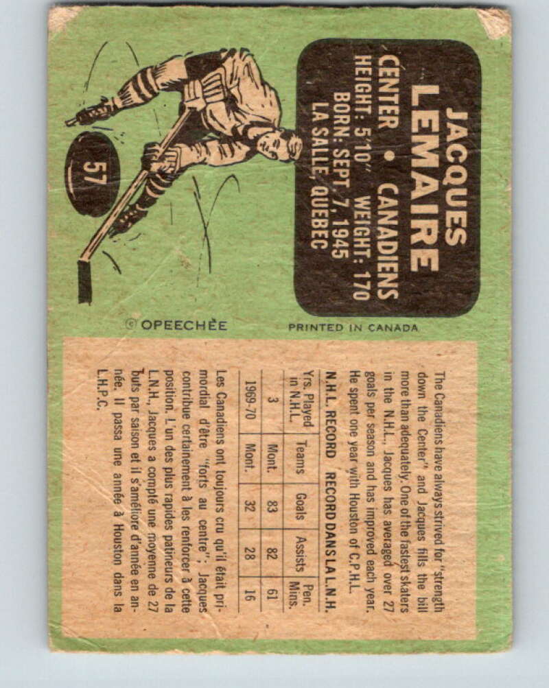 1970-71 O-Pee-Chee #57 Jacques Lemaire Montreal Canadiens V2546