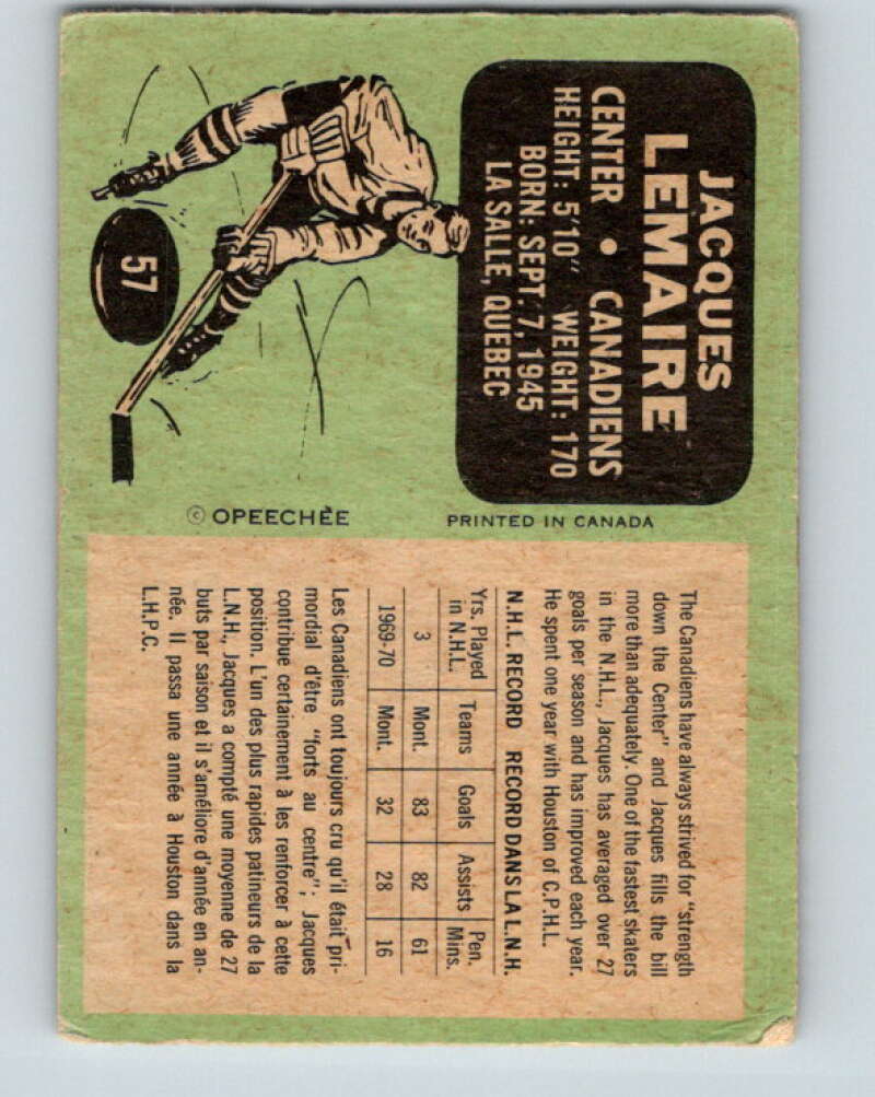 1970-71 O-Pee-Chee #57 Jacques Lemaire Montreal Canadiens V2547