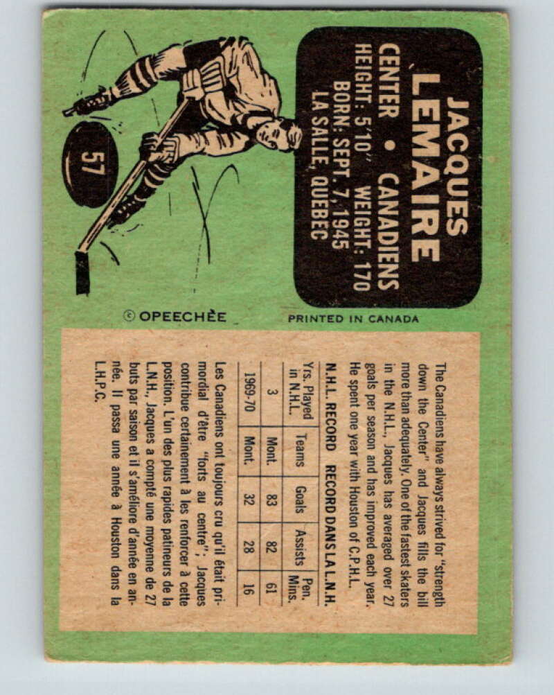 1970-71 O-Pee-Chee #57 Jacques Lemaire Montreal Canadiens V2549