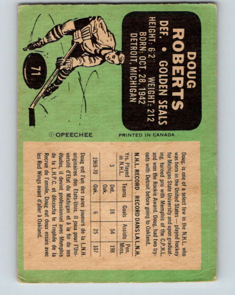 1970-71 O-Pee-Chee #71 Doug Roberts California Golden Seals V2577