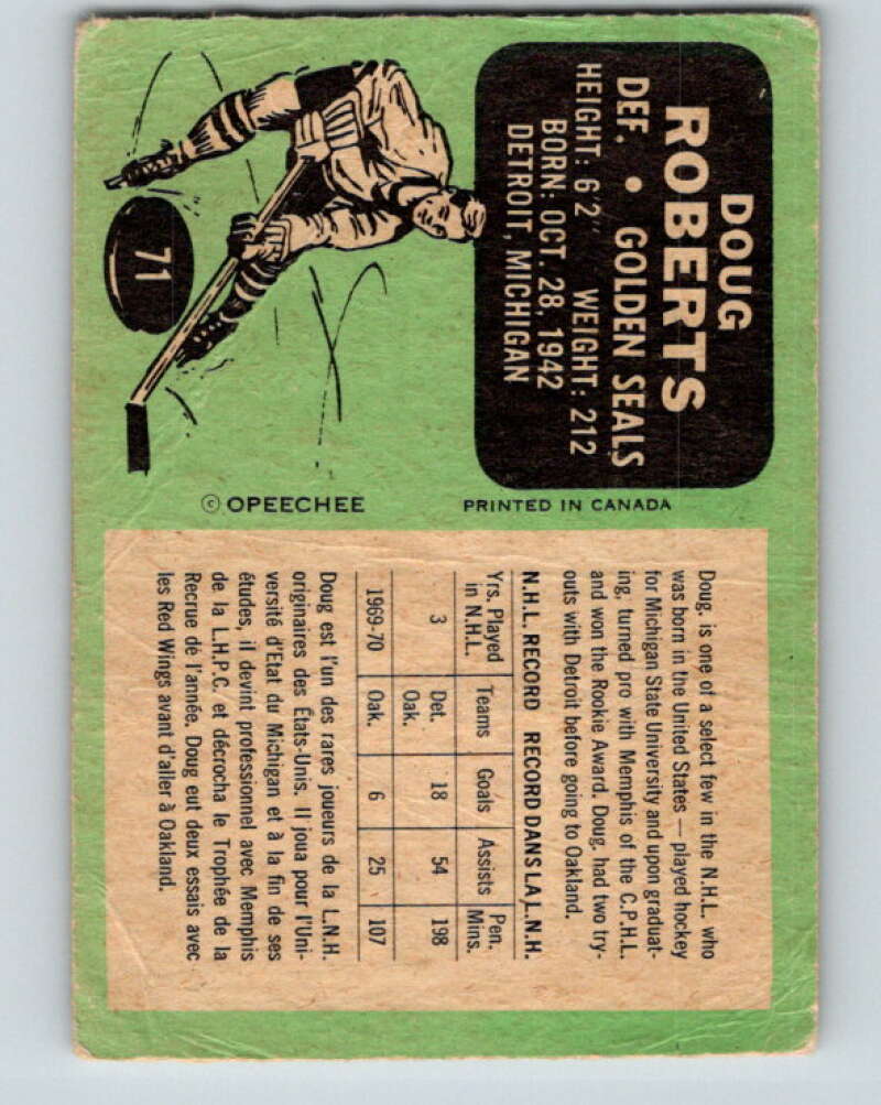1970-71 O-Pee-Chee #71 Doug Roberts California Golden Seals V2578