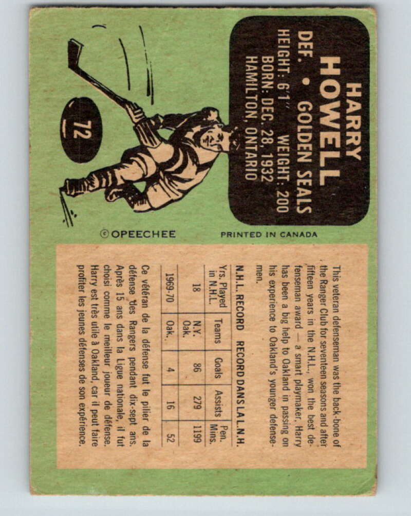1970-71 O-Pee-Chee #72 Harry Howell California Golden Seals V2581