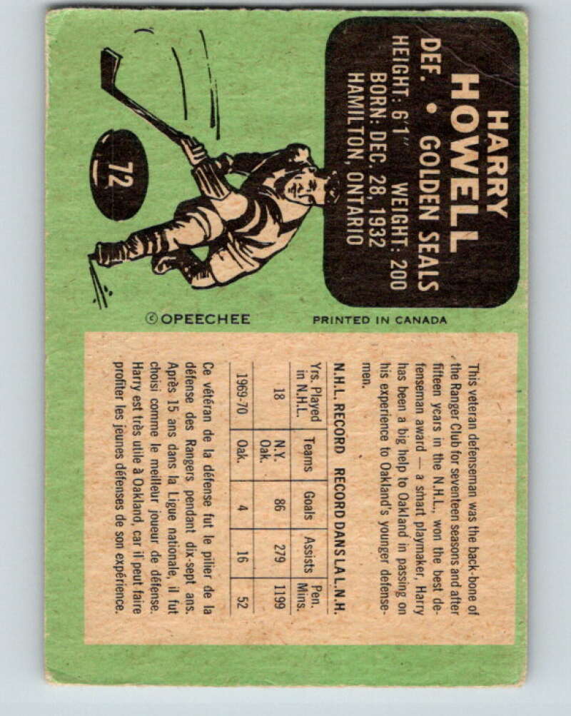1970-71 O-Pee-Chee #72 Harry Howell California Golden Seals V2582
