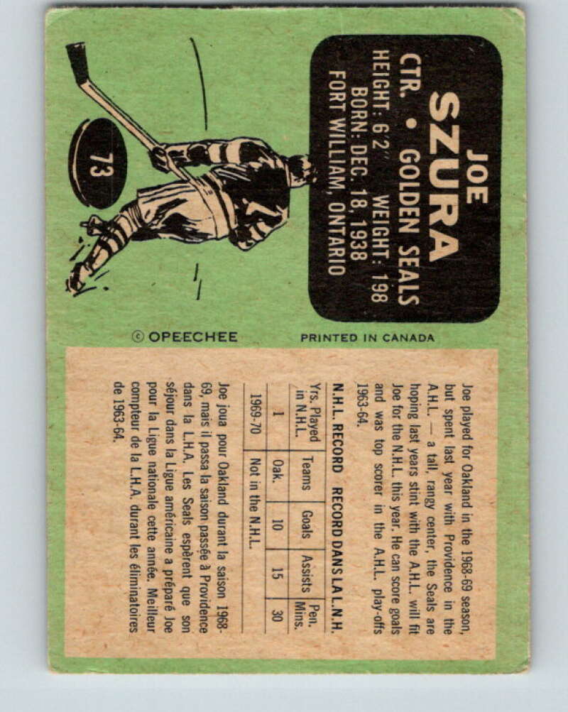 1970-71 O-Pee-Chee #73 Joe Szura California Golden Seals V2583