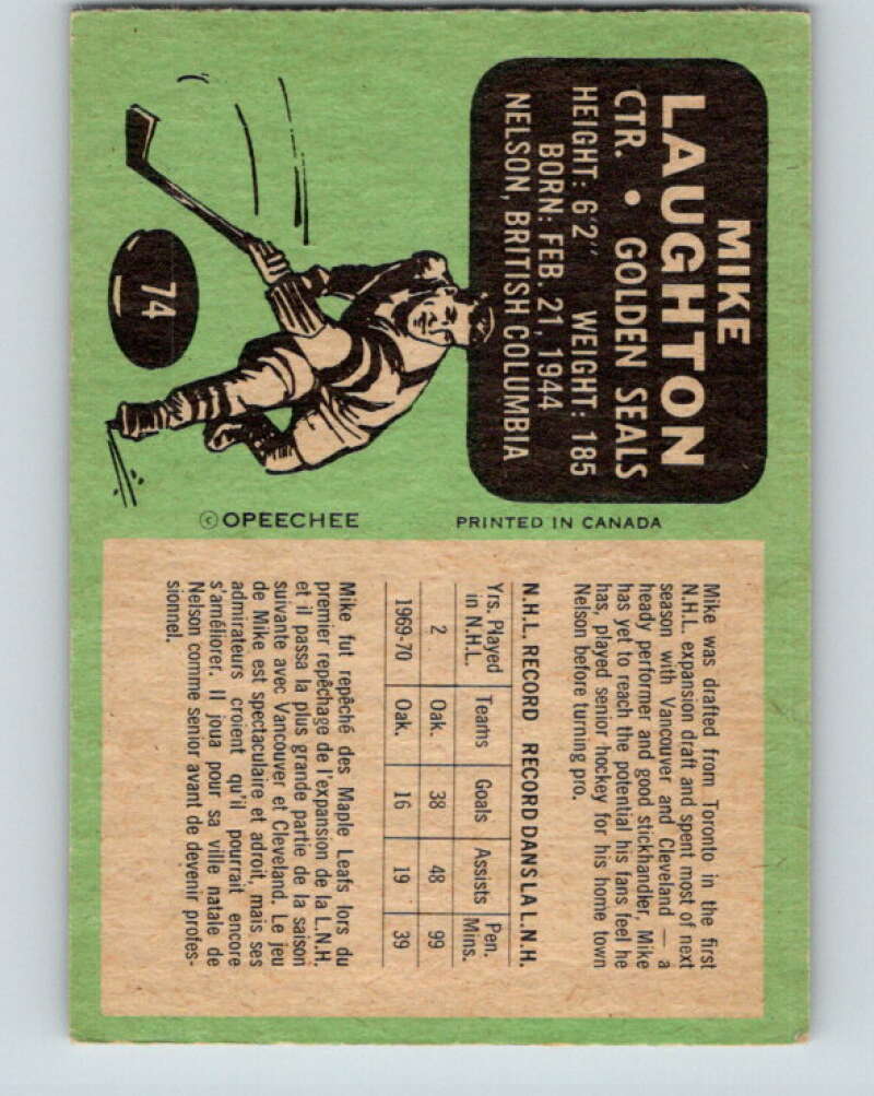 1970-71 O-Pee-Chee #74 Mike Laughton California Golden Seals V2585