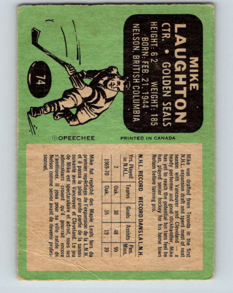 1970-71 O-Pee-Chee #74 Mike Laughton California Golden Seals V2586