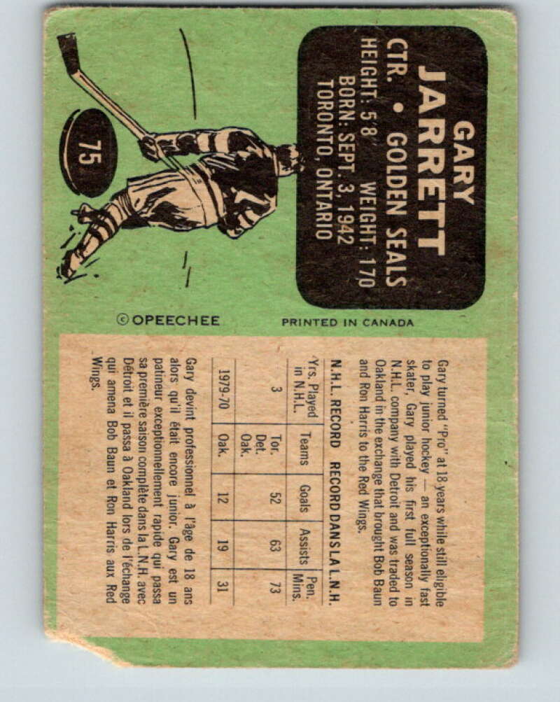 1970-71 O-Pee-Chee #75 Gary Jarrett California Golden Seals V2587