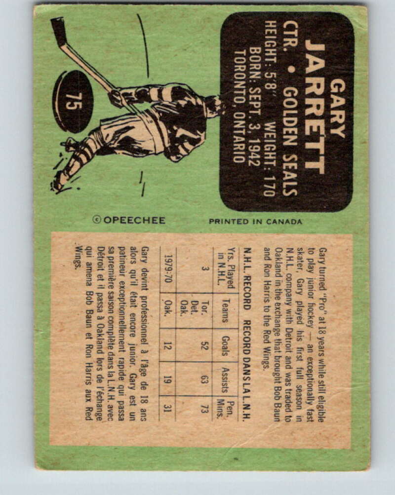 1970-71 O-Pee-Chee #75 Gary Jarrett California Golden Seals V2588