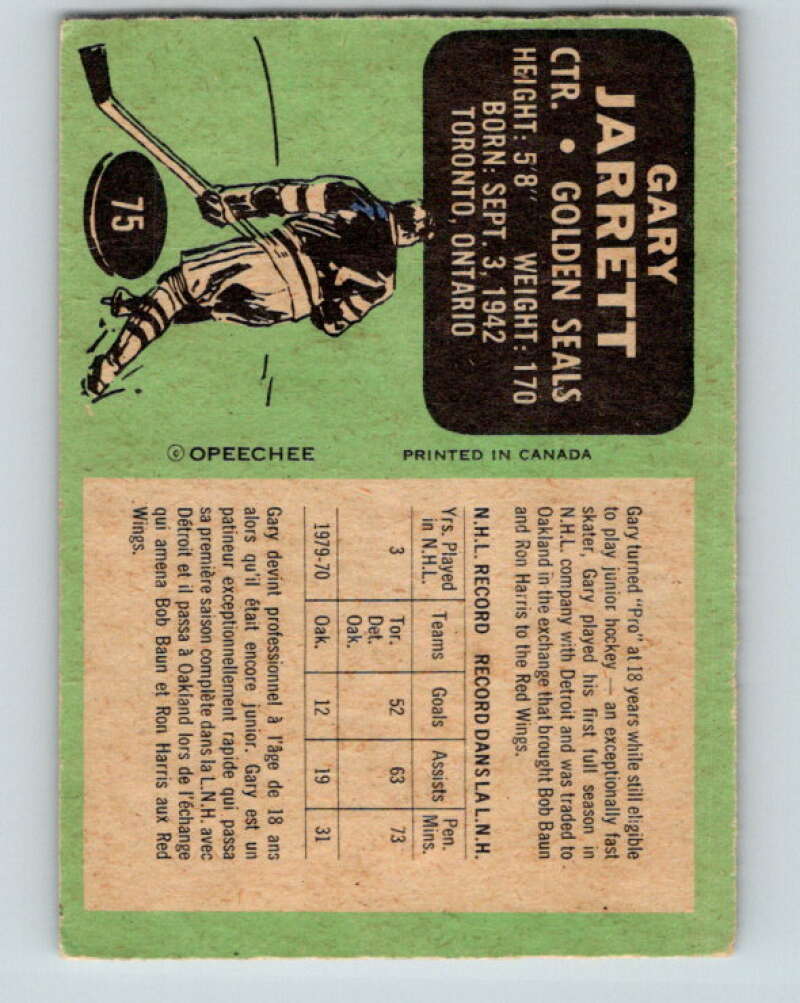 1970-71 O-Pee-Chee #75 Gary Jarrett California Golden Seals V2589