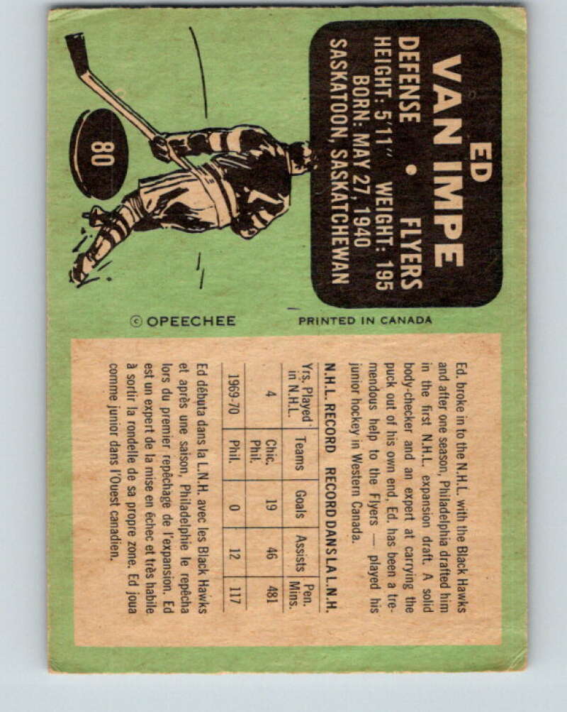 1970-71 O-Pee-Chee #80 Ed Van Impe Philadelphia Flyers V2596