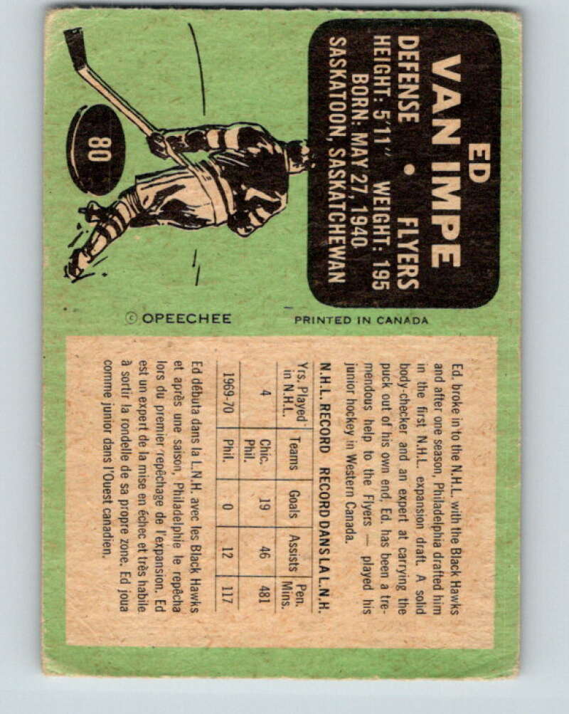 1970-71 O-Pee-Chee #80 Ed Van Impe Philadelphia Flyers V2597
