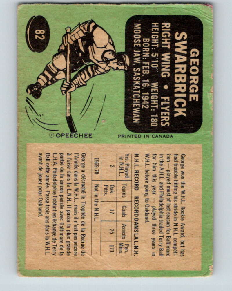1970-71 O-Pee-Chee #82 George Swarbrick Philadelphia Flyers V2599