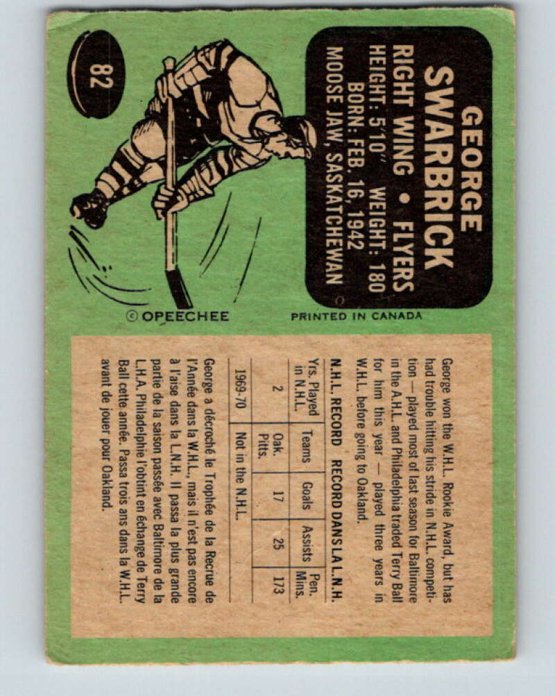 1970-71 O-Pee-Chee #82 George Swarbrick Philadelphia Flyers V2600