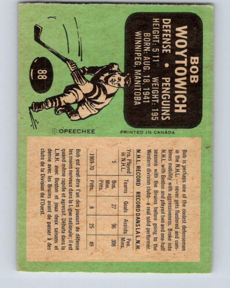 1970-71 O-Pee-Chee #88 Bob Woytowich Pittsburgh Penguins V2607