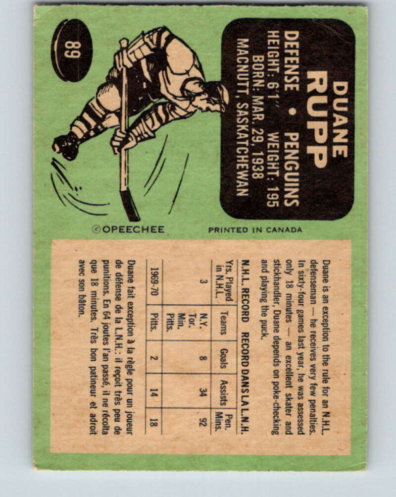 1970-71 O-Pee-Chee #89 Duane Rupp Pittsburgh Penguins V2608