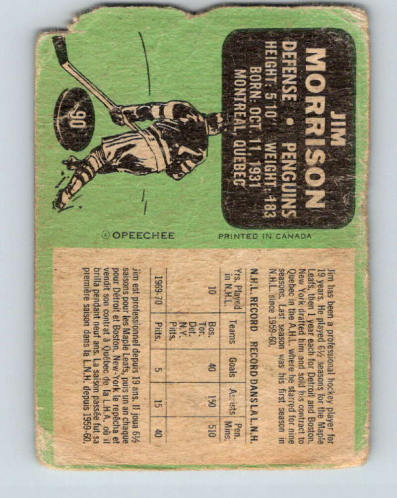 1970-71 O-Pee-Chee #90 Jim Morrison Pittsburgh Penguins V2609