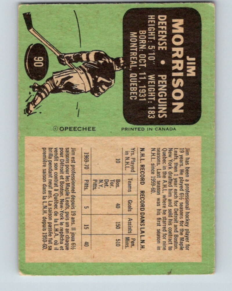 1970-71 O-Pee-Chee #90 Jim Morrison Pittsburgh Penguins V2610