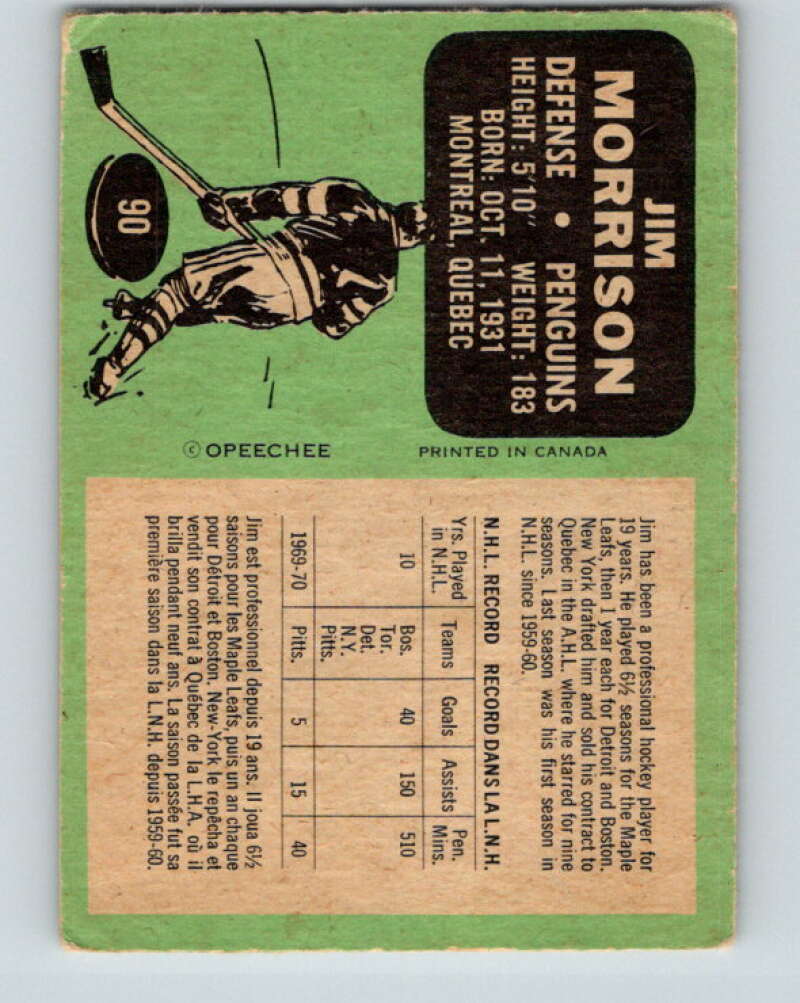 1970-71 O-Pee-Chee #90 Jim Morrison Pittsburgh Penguins V2612
